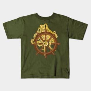 Blue ringed octopus and ship wheel Kids T-Shirt